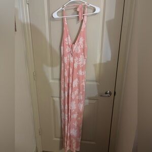 Pink Floral Halter Maxi Dress